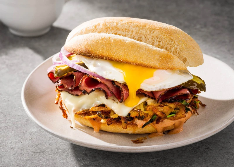 Hot Breakfast Sandwich (English Muffin, Egg, Cheese, Bacon)