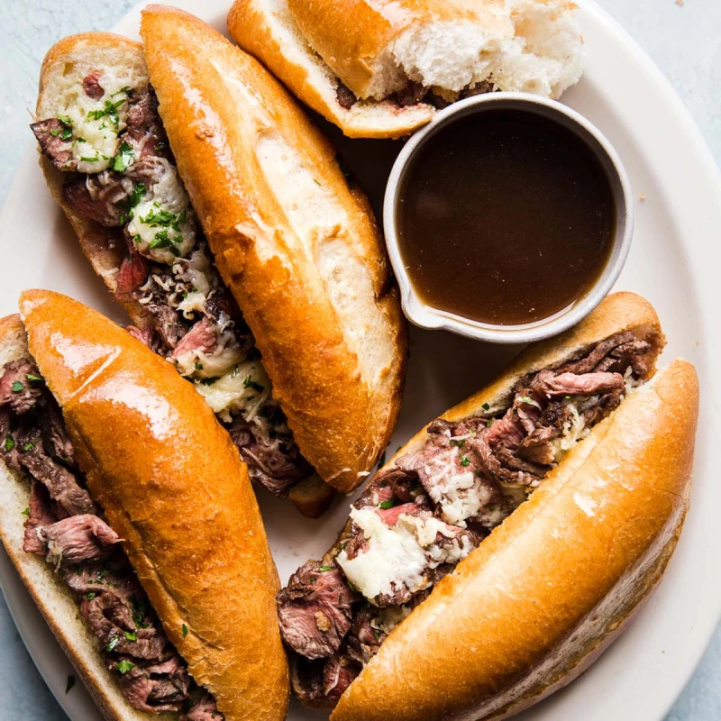 French Dip Sandwich (Roast Beef + Hot Au Jus)